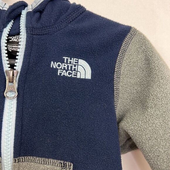 The North Face blue and gray hooded fleece full zip jacket size 6-12 months EUC - Picture 2 of 9
